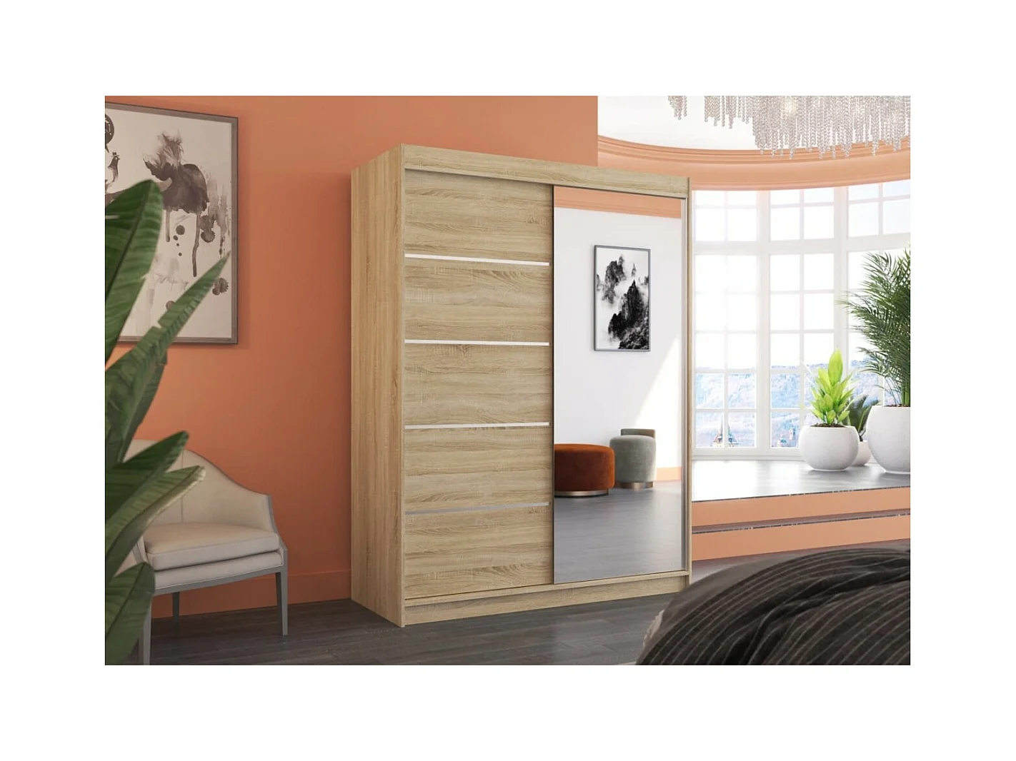 Armoire Zimbo (150cm)/portes coulissantes/miroir/Sonoma