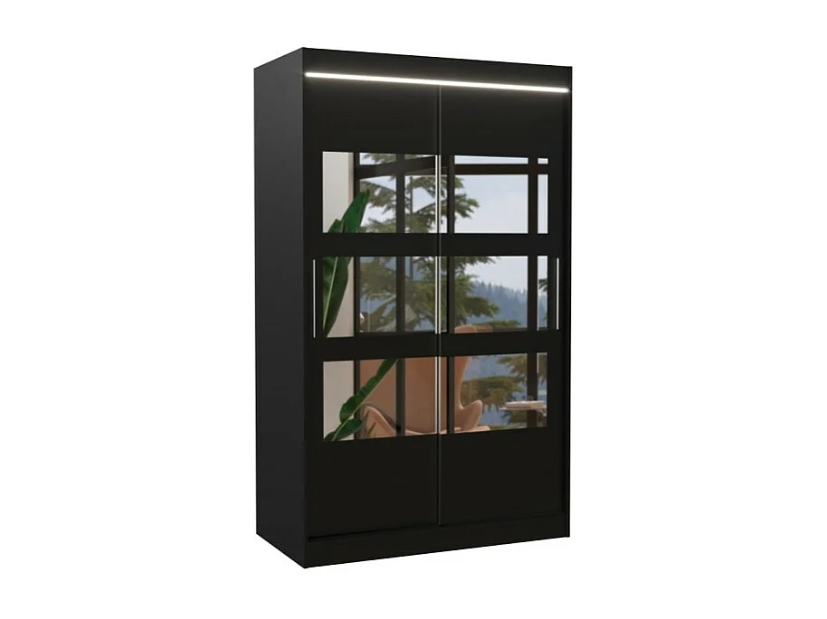 Armoire Solvado (120cm)/portes coulissantes/miroir/LED/Noir