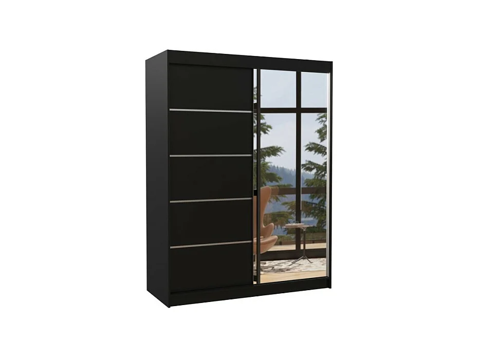 Armoire Zimbo (150cm)/portes coulissantes/miroir/Noir