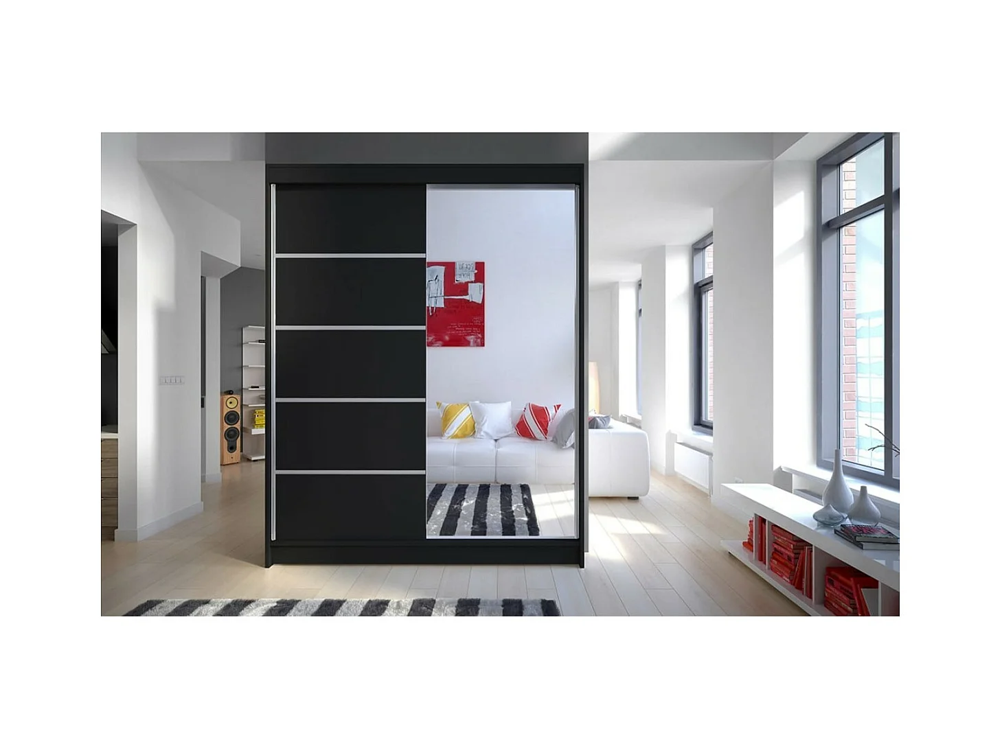 Armoire Zimbo (150cm)/portes coulissantes/miroir/Noir