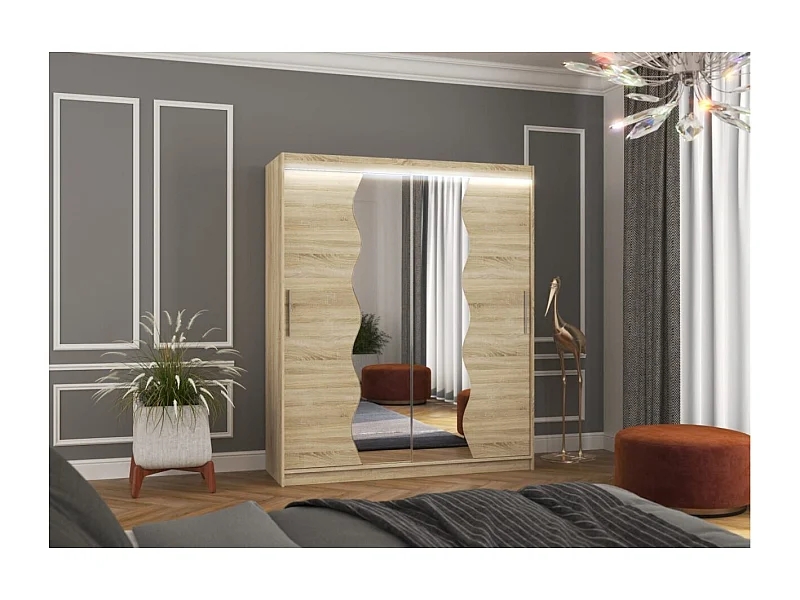 Armoire Tansas (180cm)/portes coulissantes/miroir/LED/Sonoma