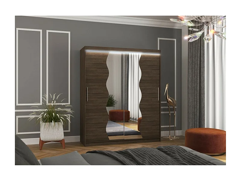 Armoire Tansas (180cm)/portes coulissantes/miroir/LED/Marron