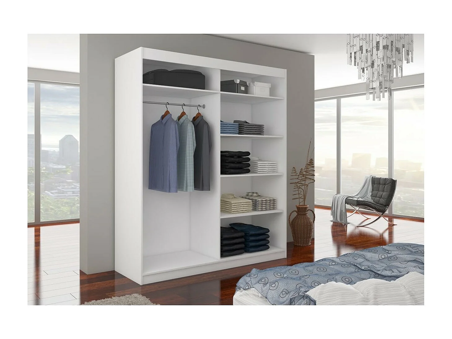 Kleiderschrank Tansas (180cm)/Schiebetüren/Spiegel/LED/Braun