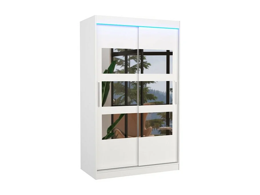 Kleiderschrank Solvado (120cm)/Schiebetüren/Spiegel/LED/Weiss