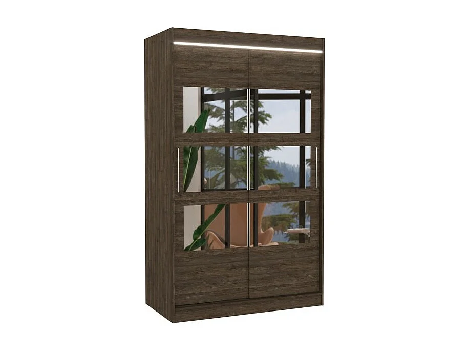 Armoire Solvado (120cm)/portes coulissantes/miroir/LED/Marron