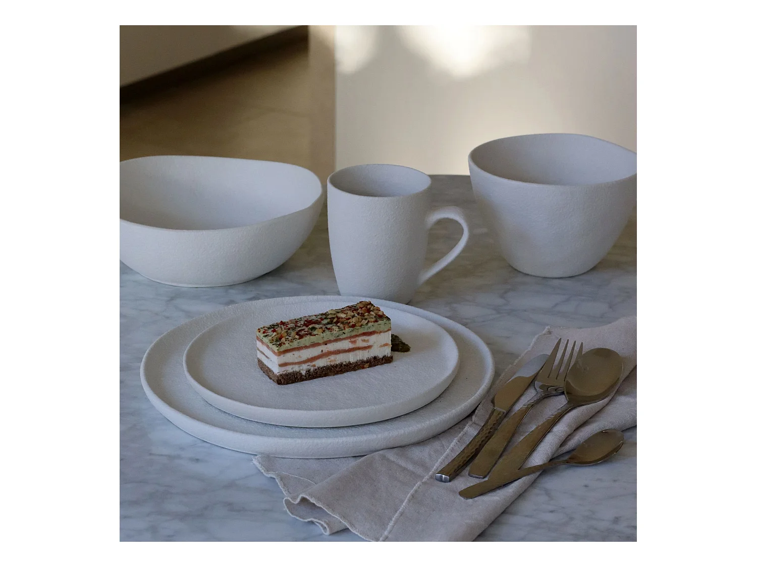 Ogo Living - Lot 6 Assiettes Plates Snowstack 27cm En Gres Blanc Mat