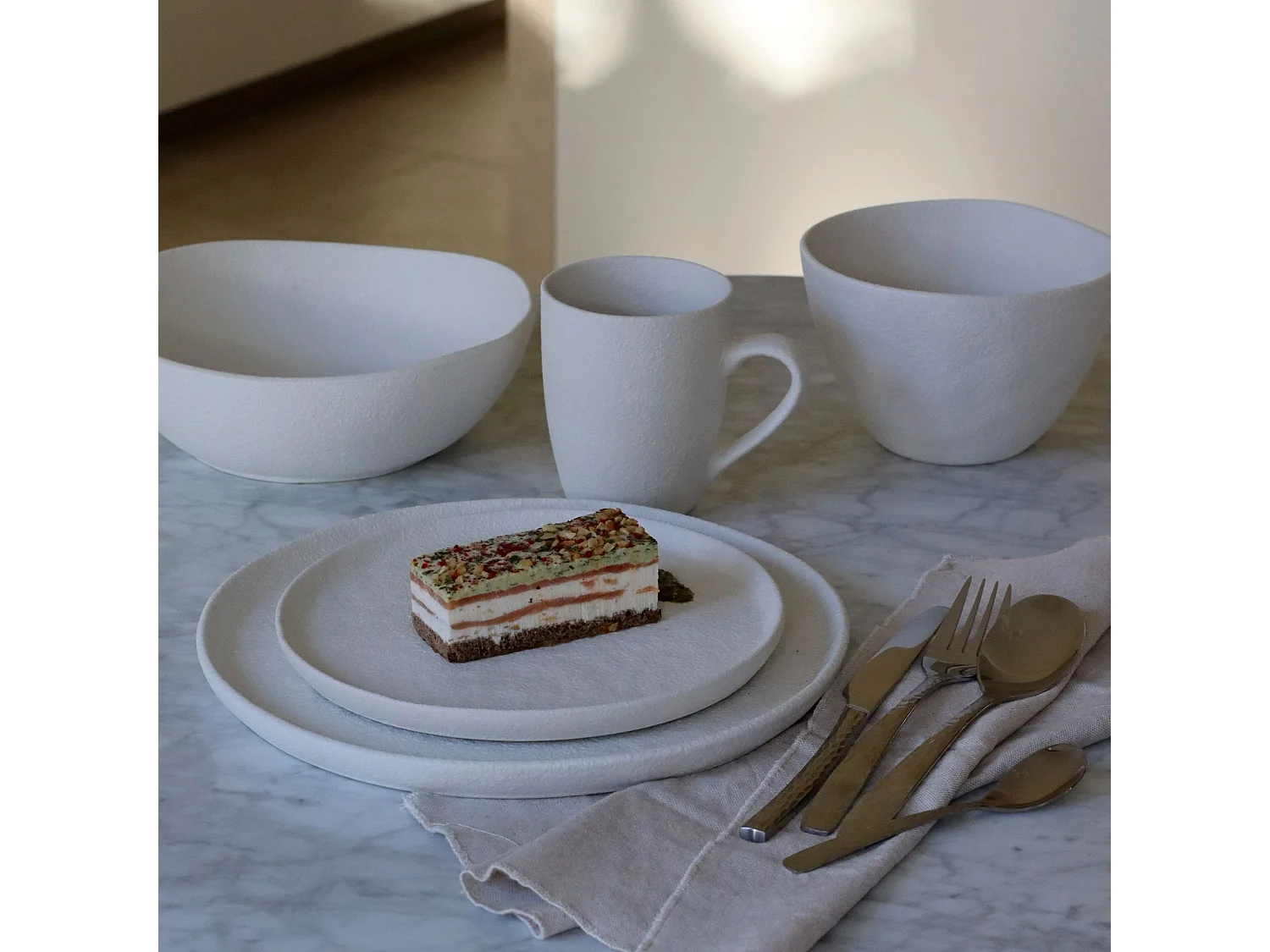 Ogo Living - Lot 6 Assiettes Plates Snowstack 27cm En Gres Blanc Mat