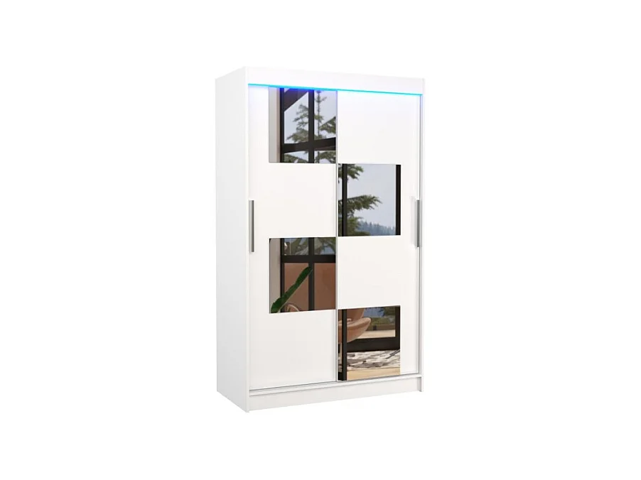 Armoire Lorano (120cm)/portes coulissantes/miroir/LED/Blanc