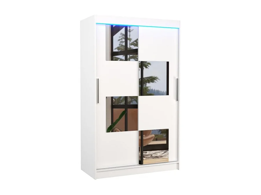 Armoire Lorano (120cm)/portes coulissantes/miroir/LED/Blanc