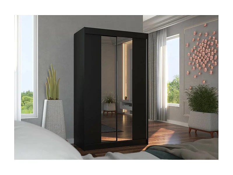 Armoire Darvin (120cm)/portes coulissantes/miroir/Noir