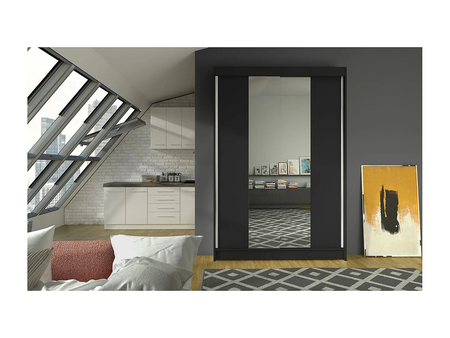 Armoire Darvin (120cm)/portes coulissantes/miroir/Noir