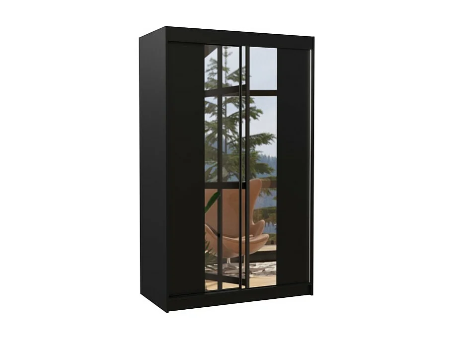 Kleiderschrank Darvin (120cm)/Schiebetüren/Spiegel/Schwarz