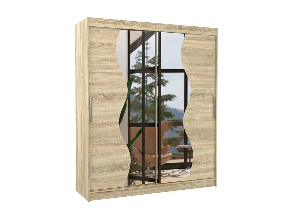 Kleiderschrank Pera(200cm)/Schiebetüren/Spiegel/Weiss&sonoma