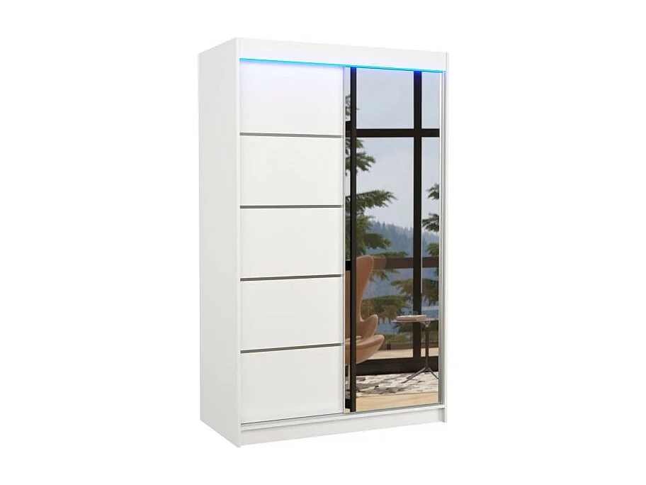 Armoire Lamma (120cm)/portes coulissantes/LED/miroir/Blanc