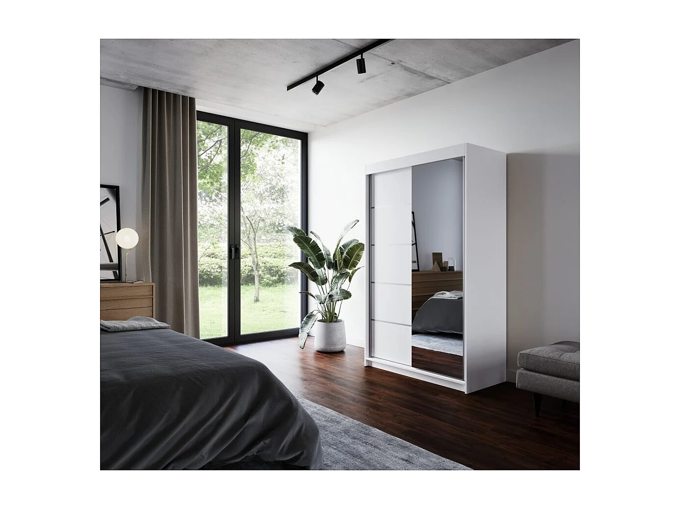 Armoire Lamma (120cm)/portes coulissantes/LED/miroir/Blanc
