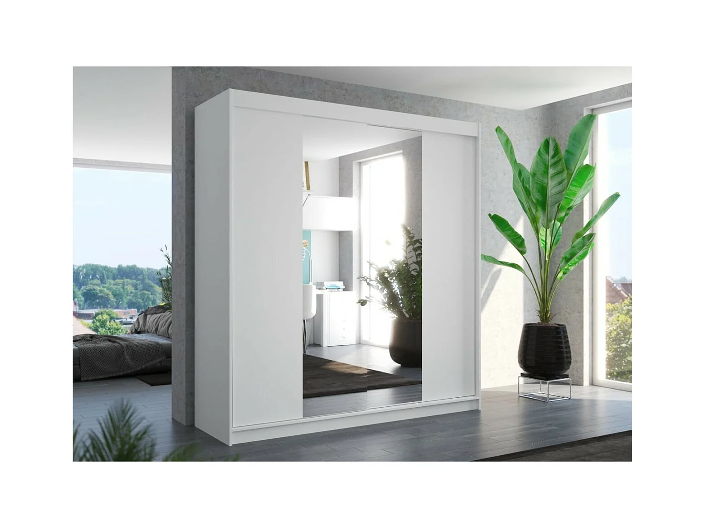 Armadio Pera (200cm)/ante scorrevoli/specchio/Bianco
