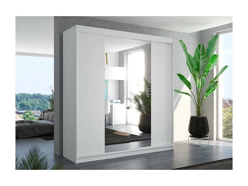 Kleiderschrank Pera(200cm)/Schiebetüren/Spiegel/Weiss