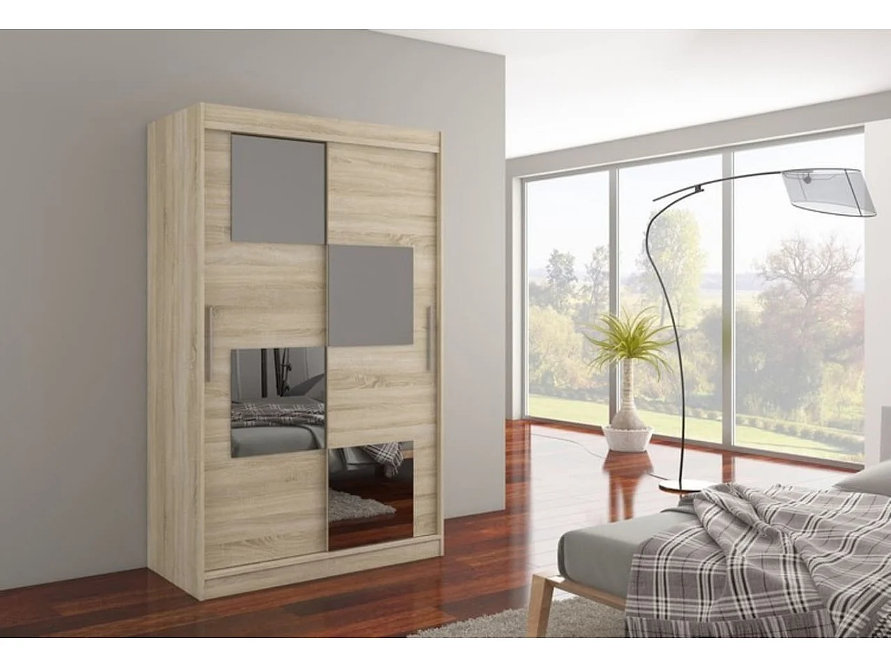 Kleiderschrank Lorano (120cm)/Schiebetüren/Spiegel/Sonoma