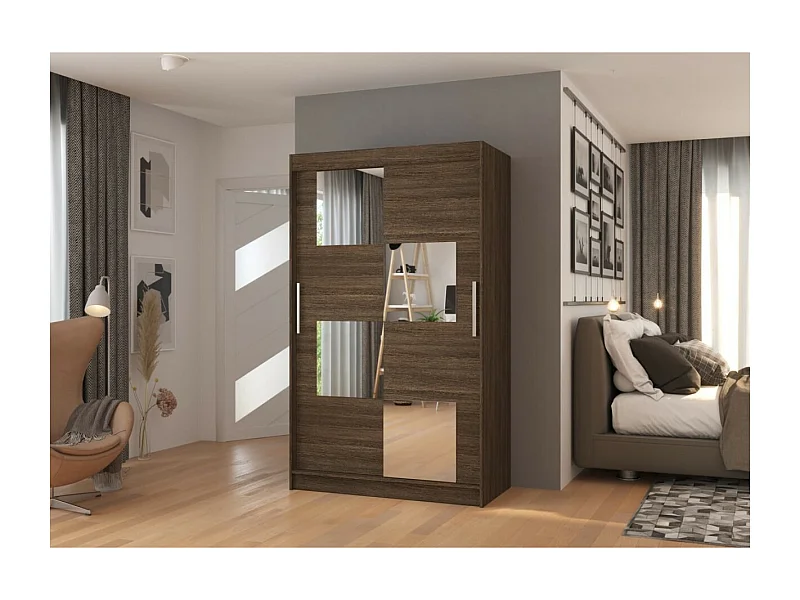 Armadio Lorano (120cm)/ante scorrevoli/specchio/Marrone