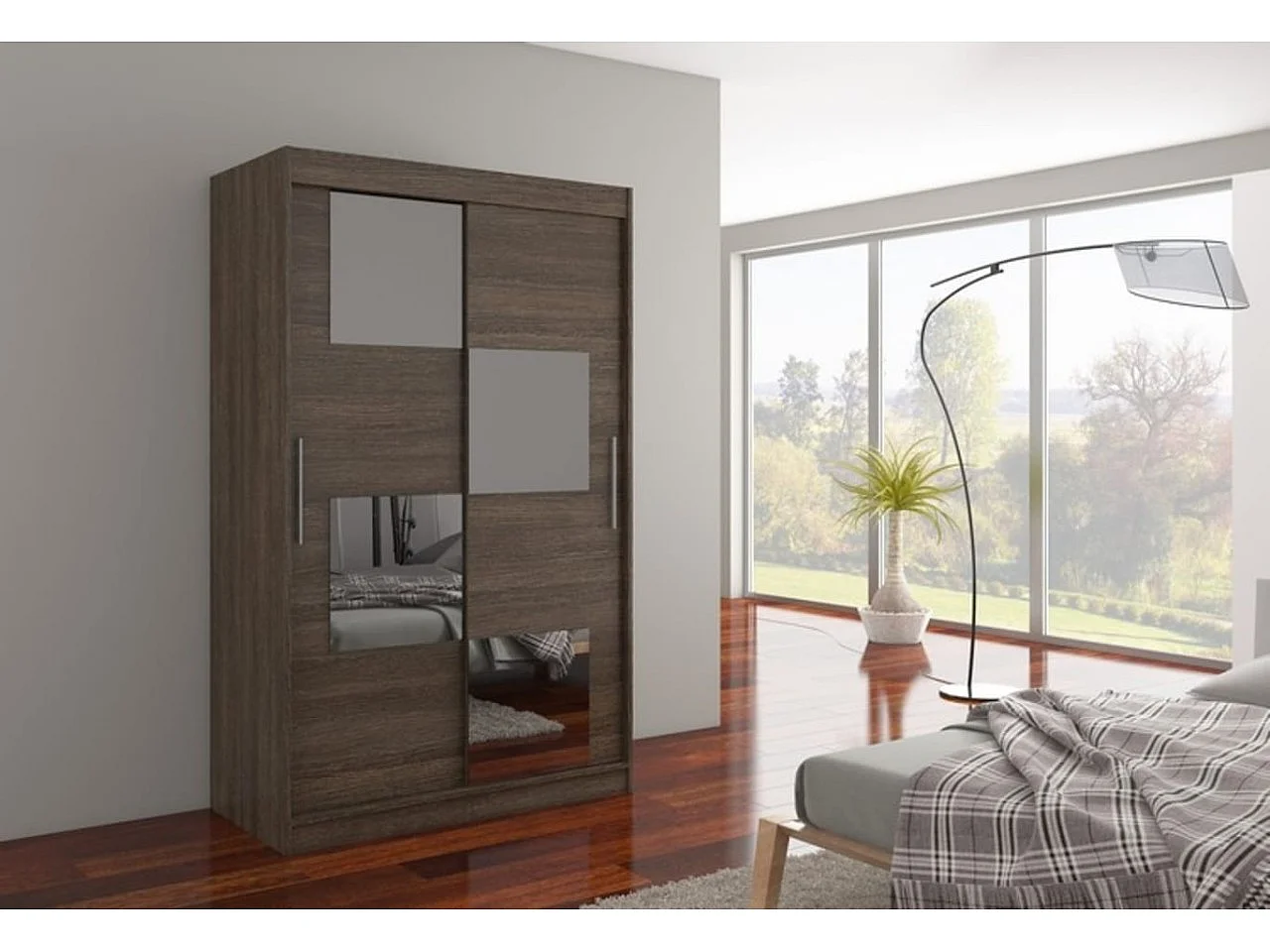 Armadio Lorano (120cm)/ante scorrevoli/specchio/Marrone