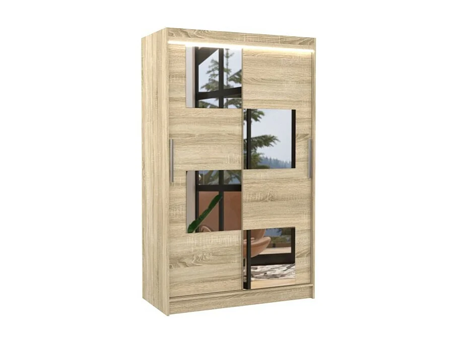 Kleiderschrank Lorano (120cm)/Schiebetüren/Spiegel/LED/Sonoma