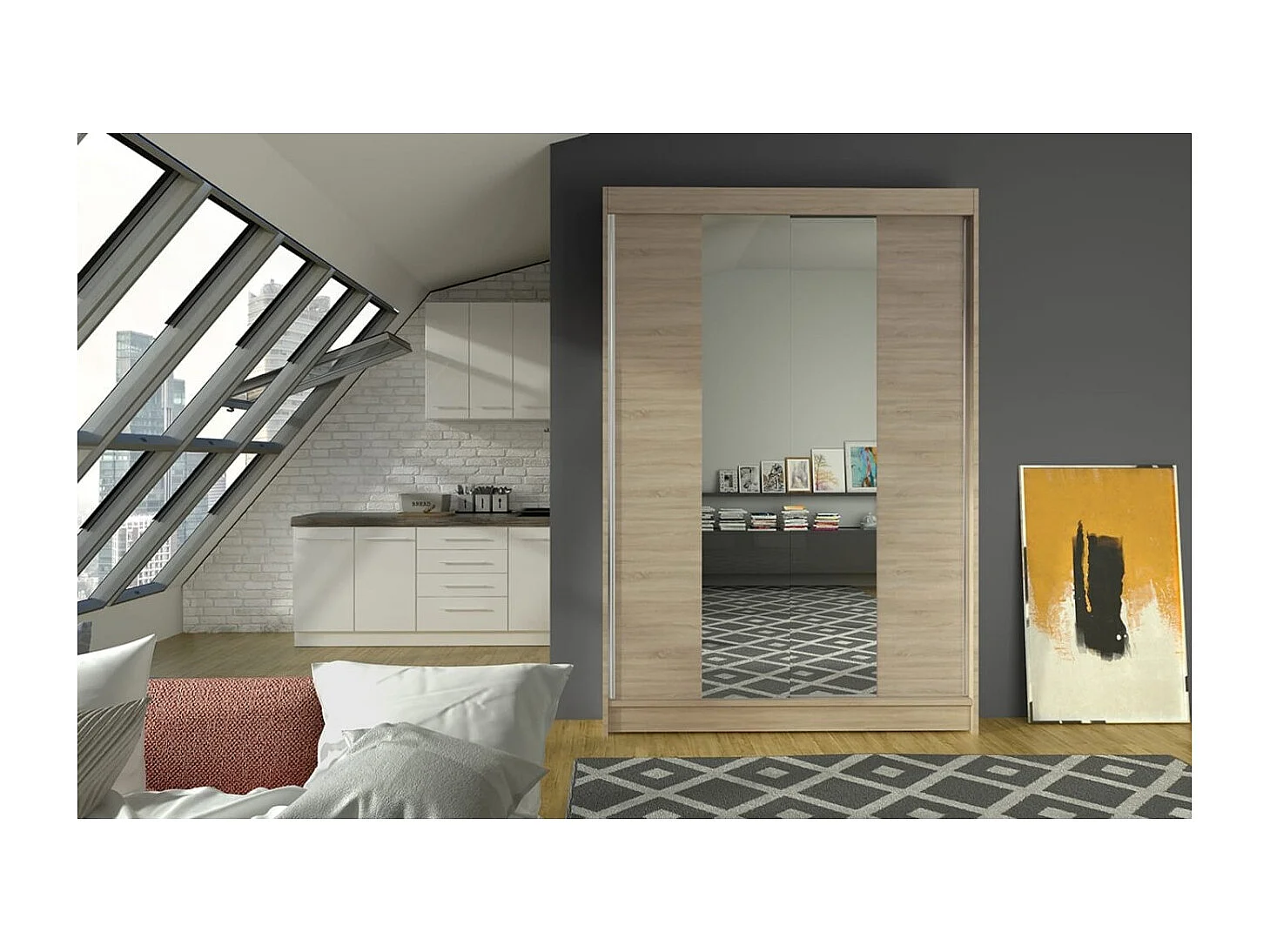 Kleiderschrank Darvin (120cm)/Schiebetüren/Spiegel/Sonoma