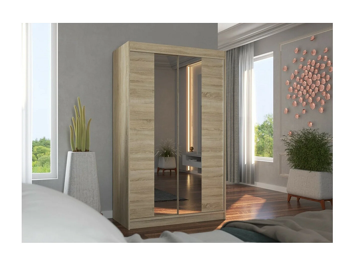 Kleiderschrank Darvin (120cm)/Schiebetüren/Spiegel/Sonoma