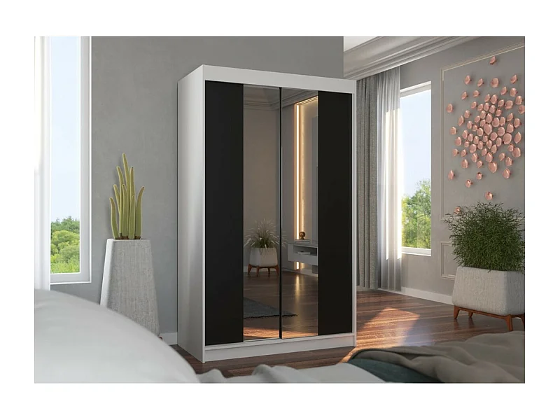 Armoire Darvin (120cm)/portes coulissantes/miroir/Noir&Blanc