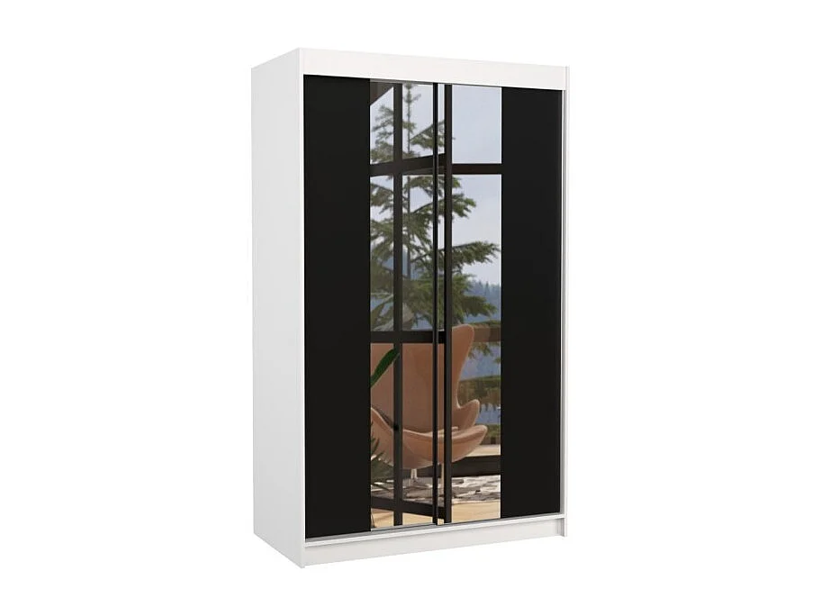Armoire Darvin (120cm)/portes coulissantes/miroir/Noir&Blanc