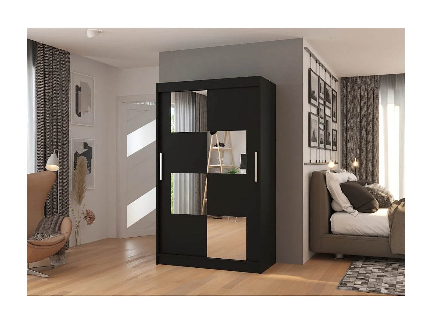 Armoire Lorano (120cm)/portes coulissantes/miroir/Noir