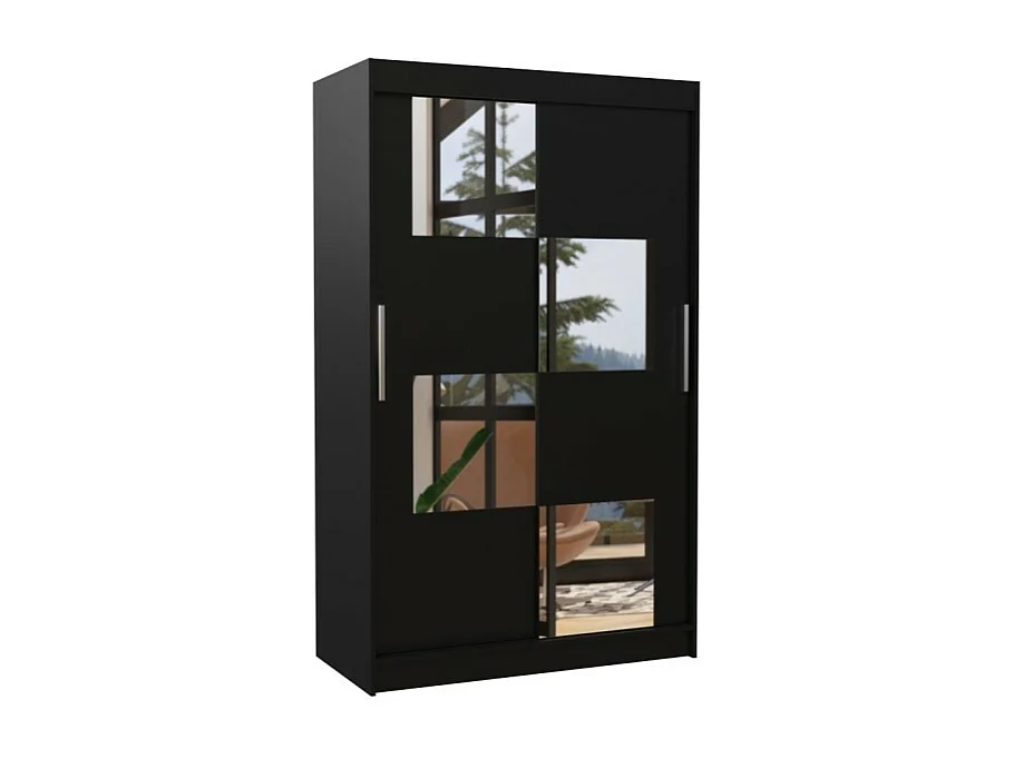 Armoire Lorano (120cm)/portes coulissantes/miroir/Noir