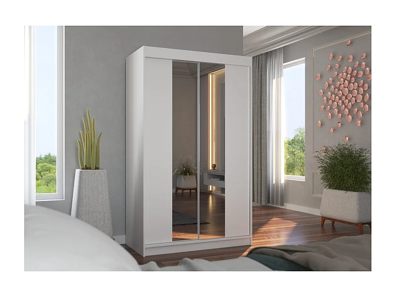 Armadio Darvin (120cm)/ante scorrevoli/specchio/Bianco