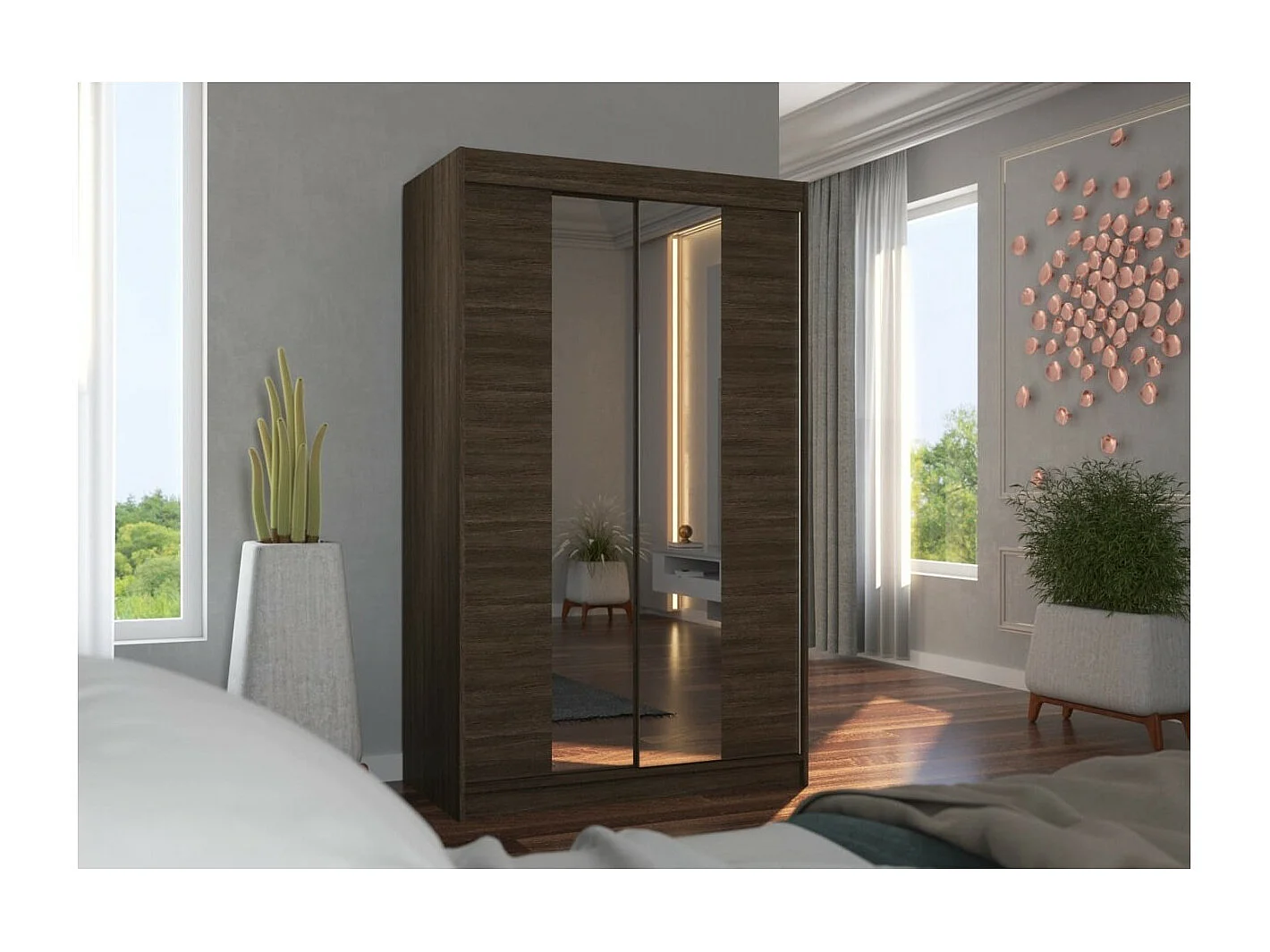 Armoire Darvin (120cm)/portes coulissantes/miroir/Marron