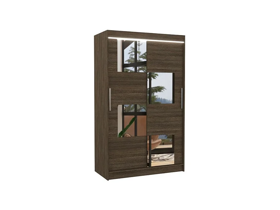 Armoire Lorano (120cm)/portes coulissantes/miroir/LED/Marron