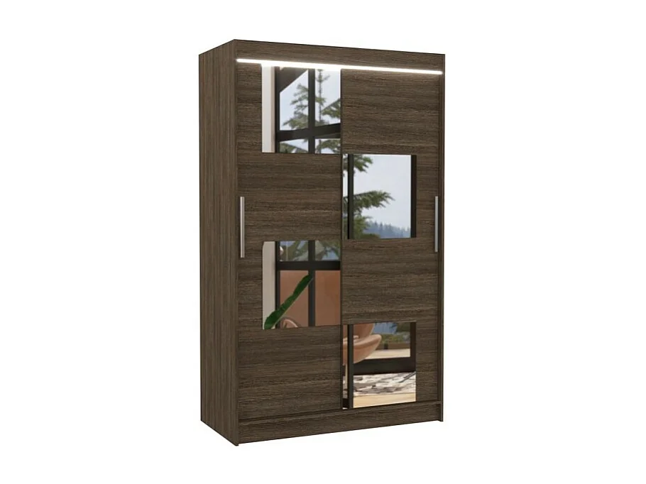 Armoire Lorano (120cm)/portes coulissantes/miroir/LED/Marron
