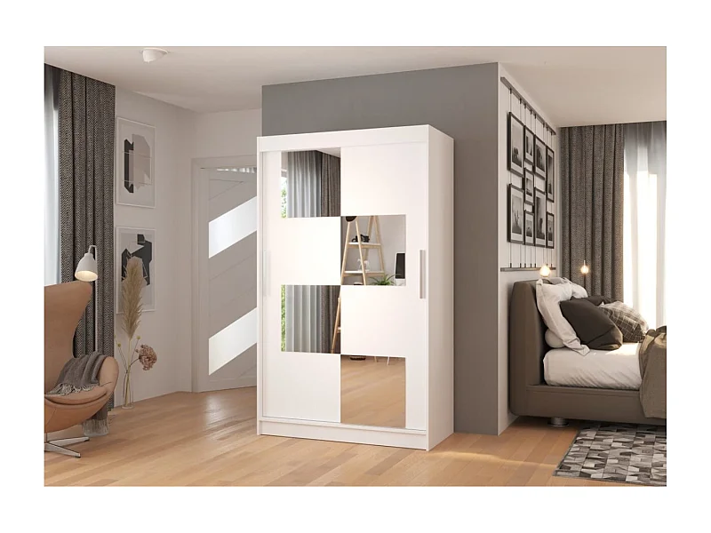 Kleiderschrank Lorano (120cm)/Schiebetüren/Spiegel/Weiss