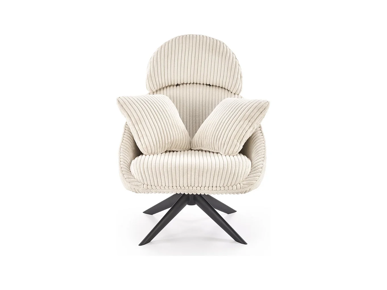 Sillón giratorio en tejido acanalado crema + 2 cojines HELENA