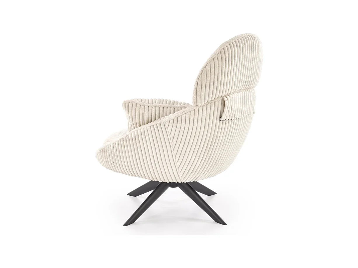 Sillón giratorio en tejido acanalado crema + 2 cojines HELENA