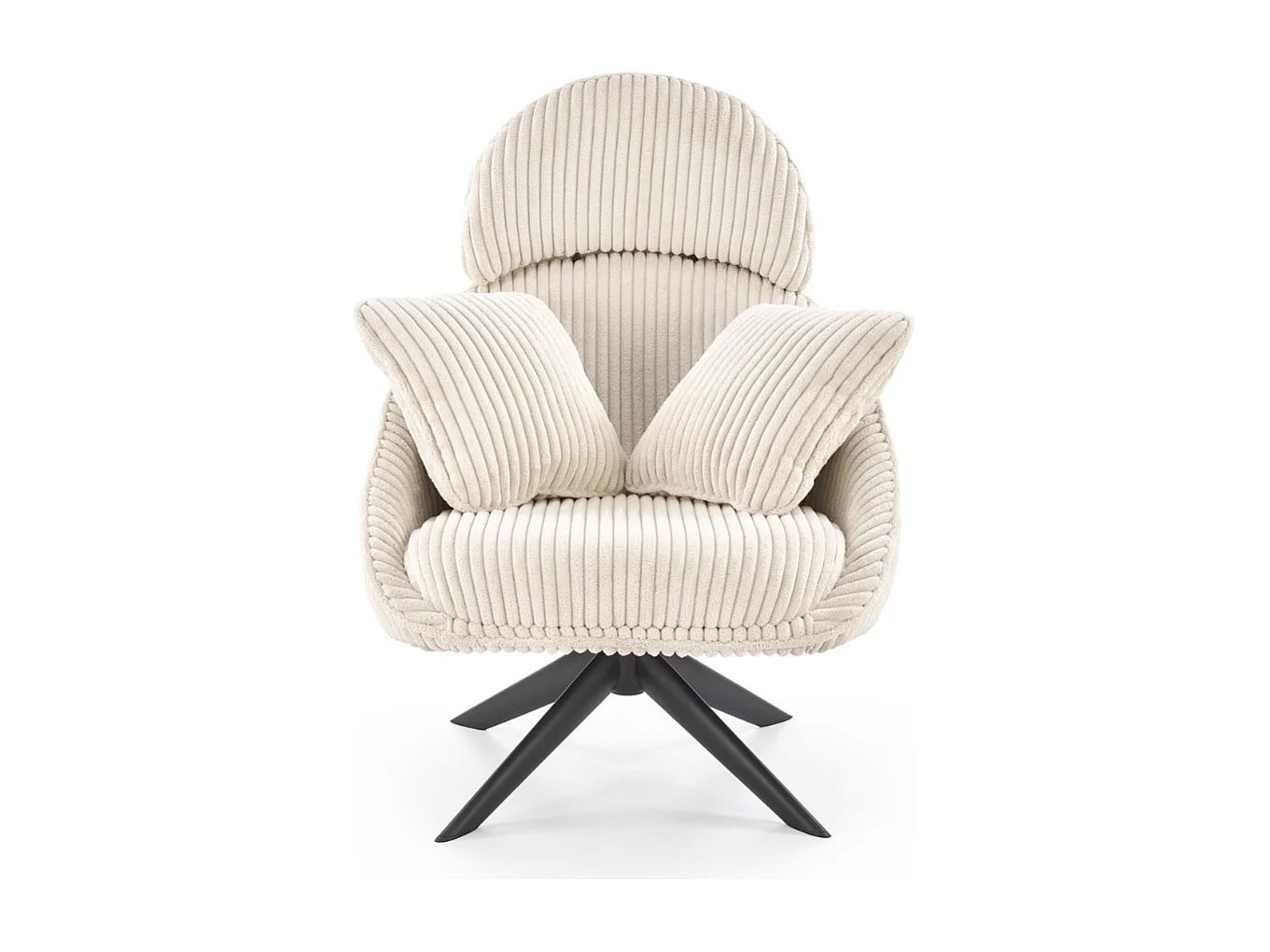 Fauteuil pivotant en tissu côtelé crème + 2 coussins HELENA