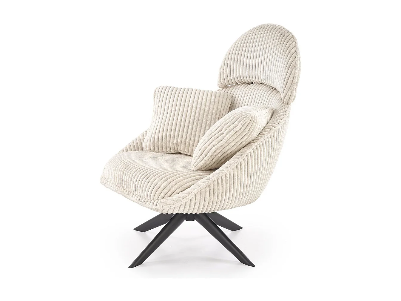 Fauteuil pivotant en tissu côtelé crème + 2 coussins HELENA