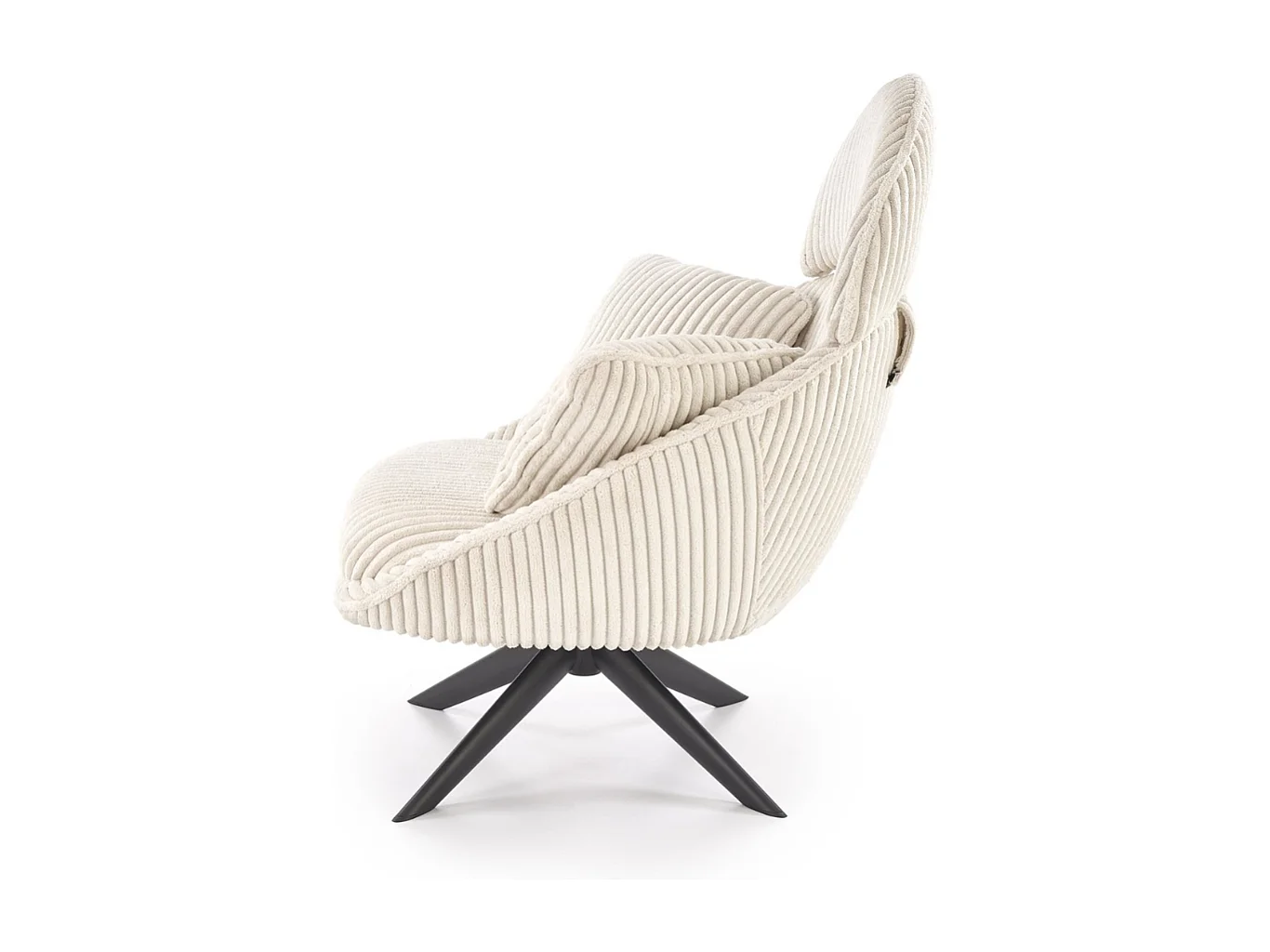 Fauteuil pivotant en tissu côtelé crème + 2 coussins HELENA