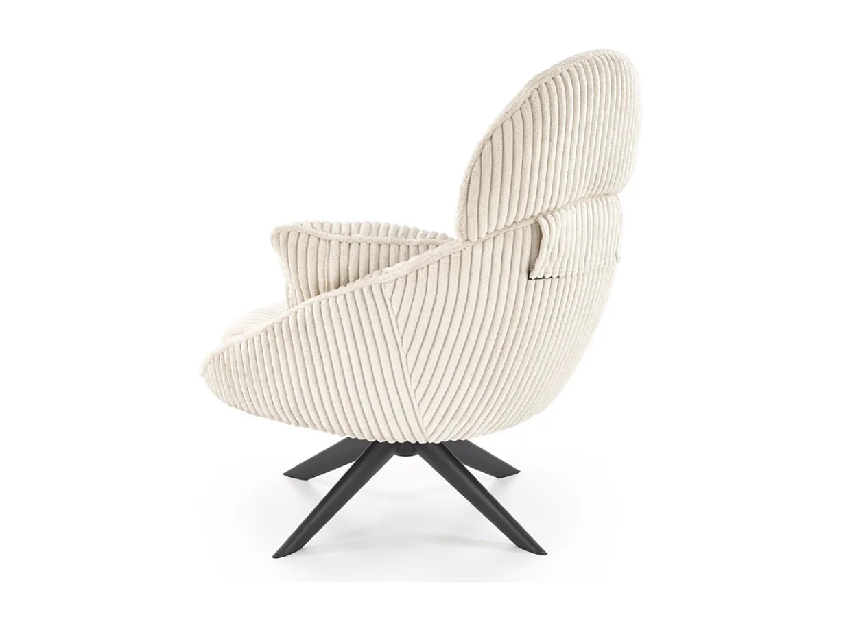 Fauteuil pivotant en tissu côtelé crème + 2 coussins HELENA