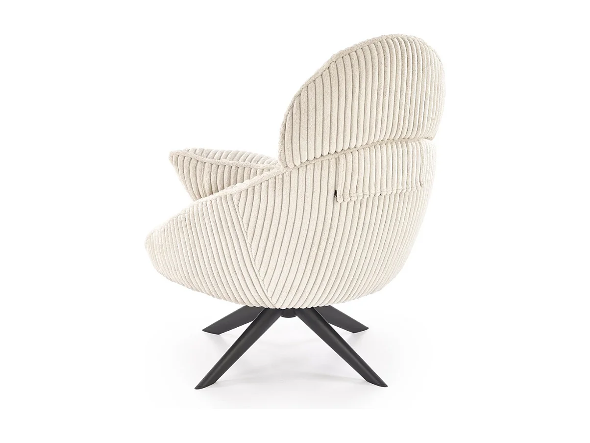 Fauteuil pivotant en tissu côtelé crème + 2 coussins HELENA