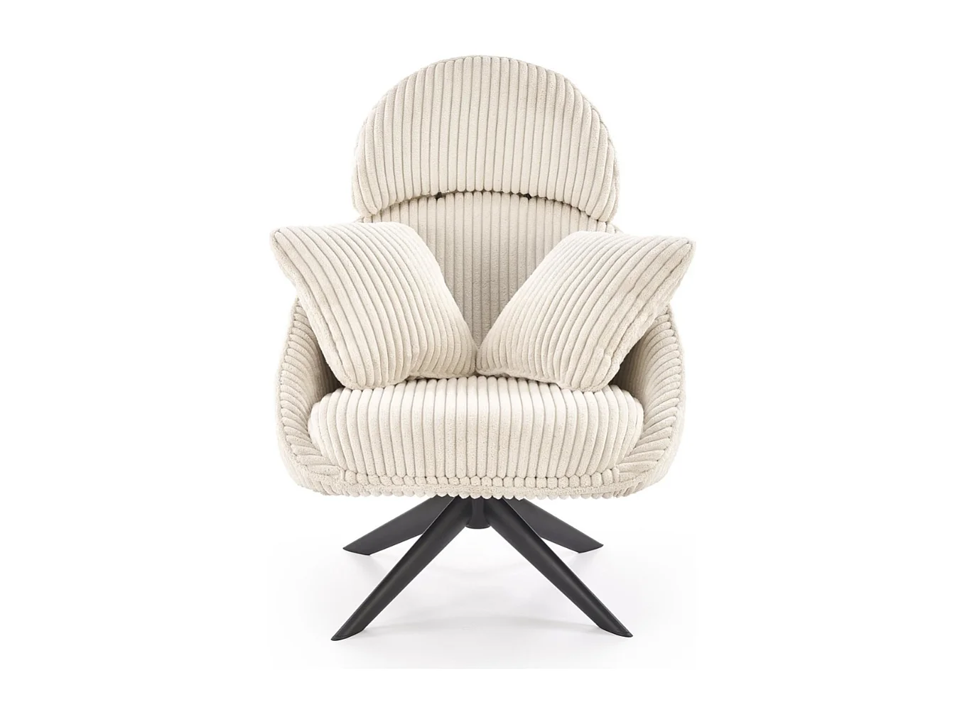 Poltrona girevole in tessuto a coste color crema + 2 cuscini HELENA