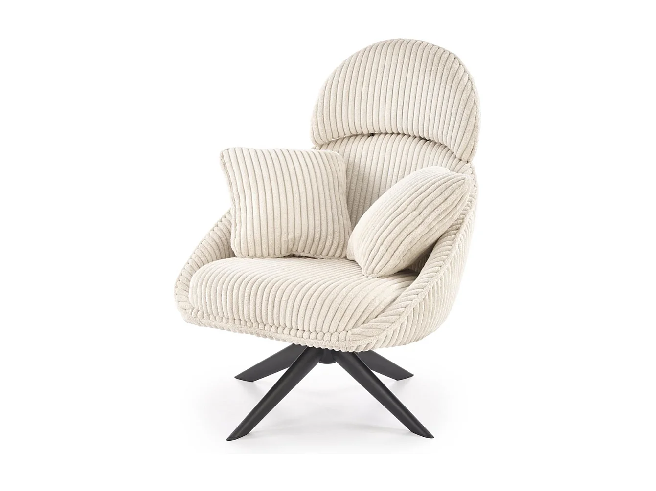 Poltrona girevole in tessuto a coste color crema + 2 cuscini HELENA