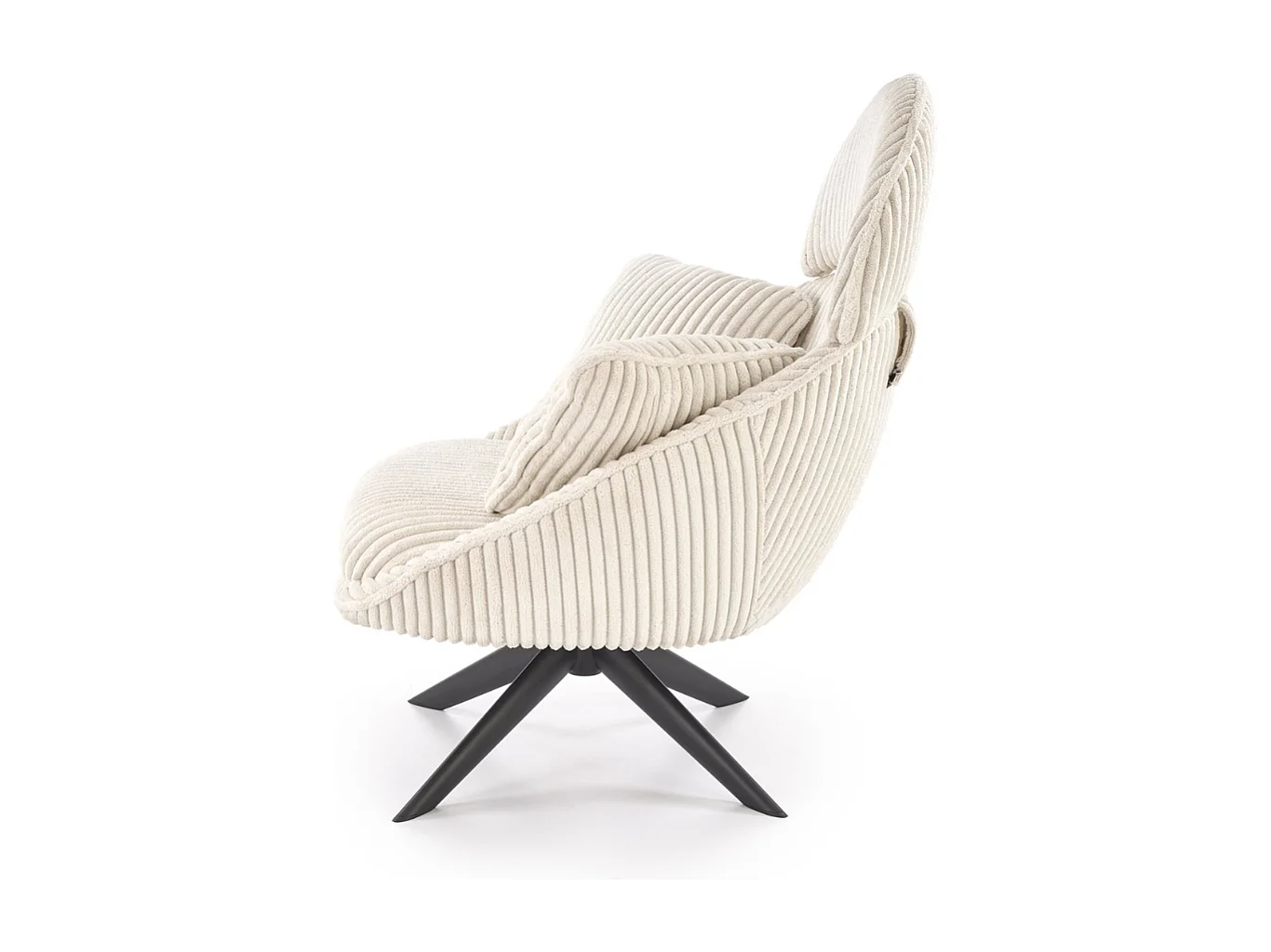 Poltrona girevole in tessuto a coste color crema + 2 cuscini HELENA