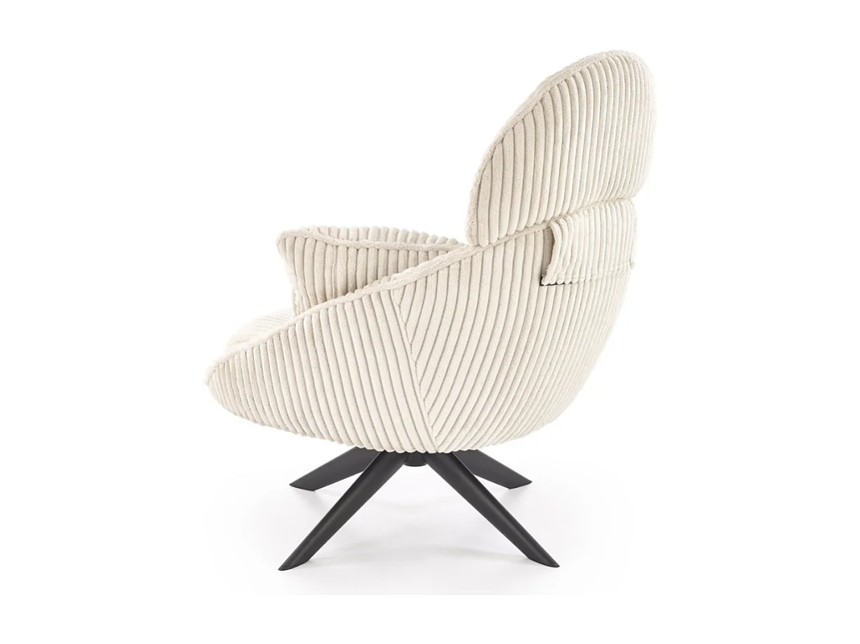 Poltrona girevole in tessuto a coste color crema + 2 cuscini HELENA