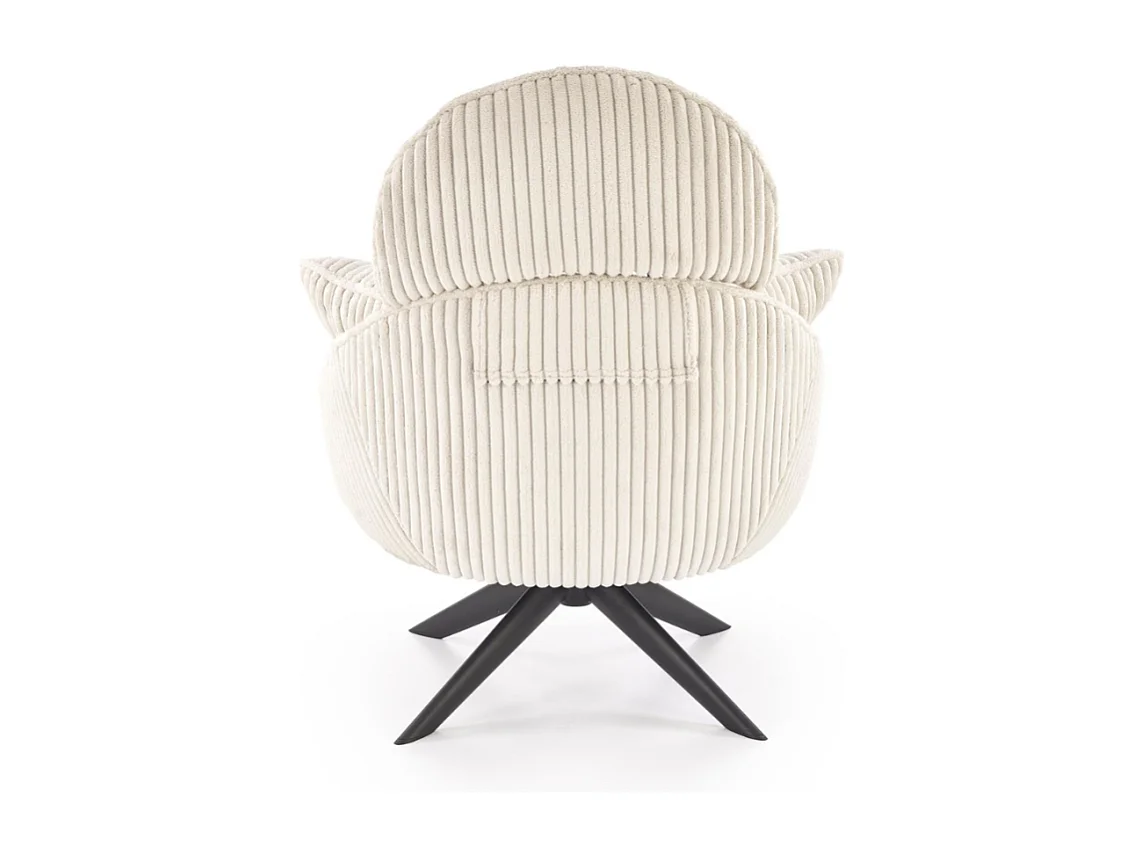 Fauteuil pivotant en tissu côtelé crème + 2 coussins HELENA