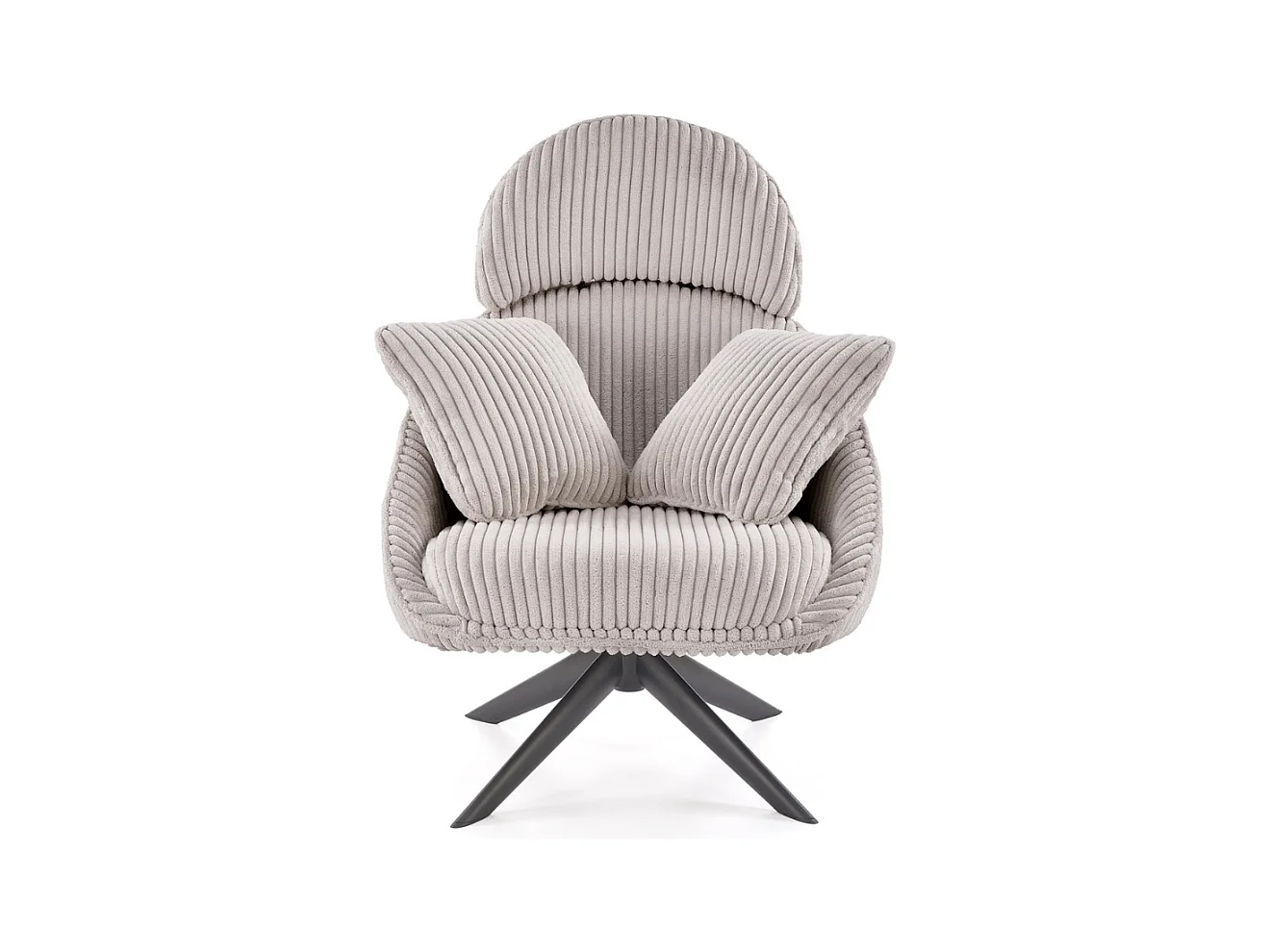 Sedia lounge di design in tessuto a coste cappuccino con cuscini HELENA