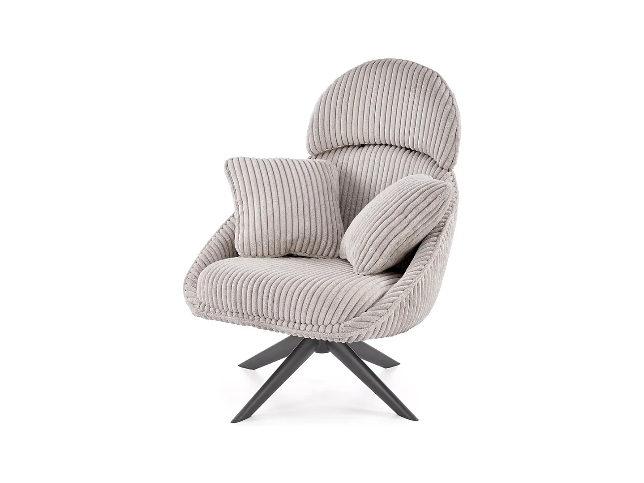 Sedia lounge di design in tessuto a coste cappuccino con cuscini HELENA